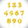 vector yellow number 1 2 3 4 5 6 7 8 9 0 metallic balloon. Party decoration golden balloons. Anniversary sign for happy h