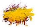 Vector yellow oil brush stroke. Abstract varnish splash trace shape. Glossy hand drawn oil paint smear on white background.