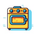 Vector of a yellow oven with blue knobs on a flat background