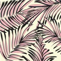 Vector yellow pink palm leaves. Beach exotic summer print. Tropical tree wallpaper texture. Modern natural painting