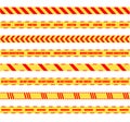 Vector Yellow and Red Colorful Dangerous Warning Tapes Set Isolated on White Background, Alert Lines.