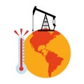 Vector of the Earth, temperature and oil rig showing global warming