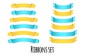 Vector yellow ribbon banners set. Beautiful blank for decoration graphic. Premium decorative elements