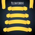 Vector yellow ribbon banners set. Beautiful blank for decoration graphic. Premium decorative elements