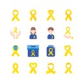 Vector yellow Ribbon Cross Sarcoma Cancer Day icon. flat icons set. Human Cancer awareness concept idea