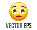 Vector yellow sad, unhappy and pity face icon with pleading begging eyes