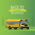 Vector yellow school bus on green background Royalty Free Stock Photo