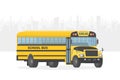 Vector yellow school bus on white city background Royalty Free Stock Photo