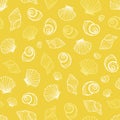 Vector yellow seashells repeat pattern. Suitable for gift wrap, textile and wallpaper Royalty Free Stock Photo