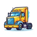 Vector of a yellow semi truck with a flatbed trailer