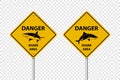 Vector Yellow Shark Sighting Sign Set Isolated. Shark Attack Warning. Danger for Surfing and Swimming. Shark Zone, Area Royalty Free Stock Photo