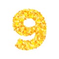 Vector yellow stars font, numeral 9