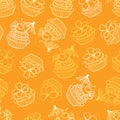 Vector yellow tropical birthday party cupcakes seamless pattern background. Perfect for fabric, scrapbooking, wallpaper projects