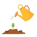 Vector yellow watering can isolated on a white background. Gardening tools. Seedlings are watered from a watering can Royalty Free Stock Photo