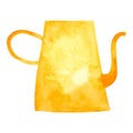 Vector yellow watering can. Simple minimalist style. Gardening Tools. Watercolor illustration.