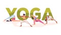Vector yoga banner with woman in asana poses.