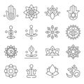 Vector yoga icons and line badges, graphic design elements