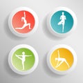 Vector yoga illustration. Circle buttons with girls silhouette.