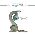 Vector yoga illustration. Funny cat with watercolor texture.