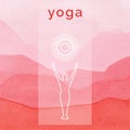 Vector yoga illustration. Poster for yoga class with a nature backdrop.
