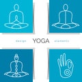 Vector yoga illustration. Set of linear yoga icons, yoga logos in outline style.