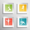 Vector yoga illustration. Square buttons with girls silhouette.