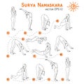 Vector yoga illustration. Surya Namaskara. Yoga set. Royalty Free Stock Photo