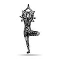 Vector yoga illustration in zentangle style. Girl in yoga pose.