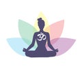 Vector yoga and meditation logo illustration with woman silhouette and lotus flower