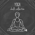 Vector yoga poses. Chalck illustrations on blackboard. International yoga day.