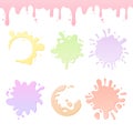 Vector multi-coloured yoghurt blots and splash set, dripping liquid drips seamless. Vector design for desserts or