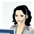 Vector young beautiful girl telephone operator Royalty Free Stock Photo