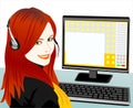 vector young beautiful girl telephone operator Royalty Free Stock Photo