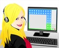 vector Young beautiful girl telephone operator Royalty Free Stock Photo