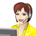 Vector Young beautiful girl telephone operator Royalty Free Stock Photo