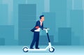 Vector of a young business man riding an electric scooter on a modern cityscape background Royalty Free Stock Photo
