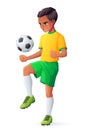 Vector young football or soccer player boy juggling with ball.