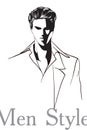 Vector young man models. Fashion sketch. Fashion man in a jacket and shirt. Hand-drawn fashion model