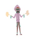 Vector young man painting graffiti on a wall in gas mask. Royalty Free Stock Photo