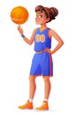 Vector young pretty basketball player girl spinning ball on finger. Royalty Free Stock Photo