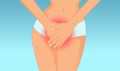 Vector of a young woman with hands holding her crotch lower abdomen