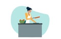 Vector of a woman preparing food in the kitchen cutting vegetables