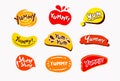 Vector yummy, Speech bubbles hand drawn collection,.cute icon, talking bubble stickers with fun style