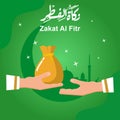 Vector on Zakat Al Fitr, The Islamic Obligatory Charity. Hand Giving and Accept Zakat Illustration. Sadaqah Illustration