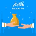 Vector on Zakat Al Fitr, The Islamic Obligatory Charity. Hand Giving and Accept Zakat Illustration. Sadaqah Illustration