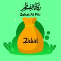 Vector on Zakat Al Fitr, The Islamic Obligatory Charity. Sacks of Staple Foods Illustration. Sadaqah Illustration with Green