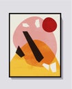 Vector Zen Abstract art and collage with yellow and pink. Trendy pastel color and minimalist modern art with texture. For print