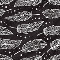 Vector zendoodle feathers seamless pattern on a chalkbord background