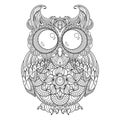 Vector zendoodle ornate owl illustration. Picture for coloring pages, printing and antistress books.