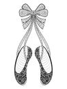 Vector zentangle ballet dance shoes symbol, patterned illustrati